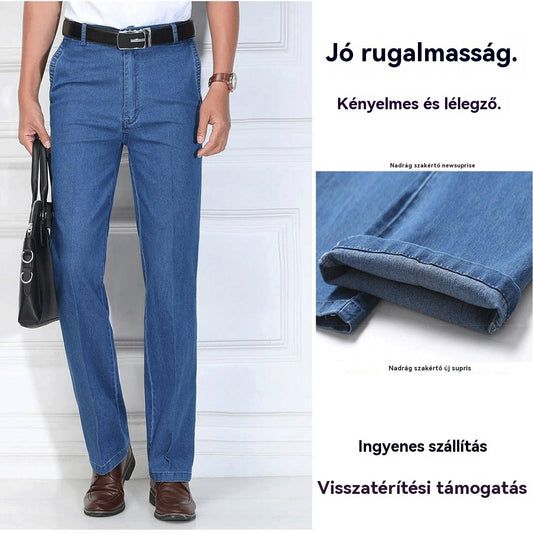 🙋‍♂️👖 Új, rugalmas, lélegző, magas derekú férfi farmernadrág 💥【Különleges ajánlat】【Korlátozott készlet】【Gyors szállítás】