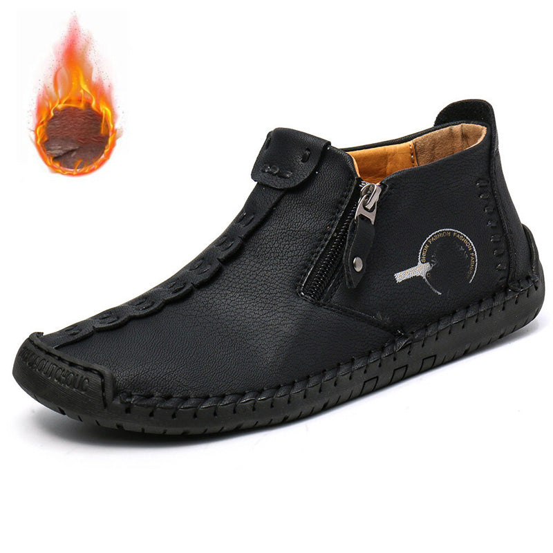 Botas para hombre, hechas a mano con cuero genuino (tallas 38–48), con forro cómodo y diseño con cremallera: cálidas, cómodas y elegantes.