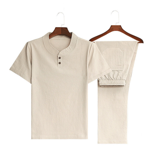 ✨🤩【Top + Pantaloni】 Costum de agrement pentru bărbați, lejer și respirabil, din bumbac și in de înaltă calitate