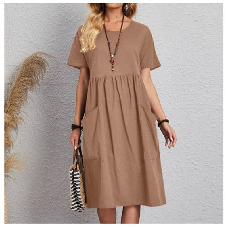 👗🎈Noutăți [S~5XL]✨ Rochie de vară 2025 din bumbac și in 🌿 | Lejeră, respirabilă, cu mânecă scurtă și decolteu rotund 🌞💃
