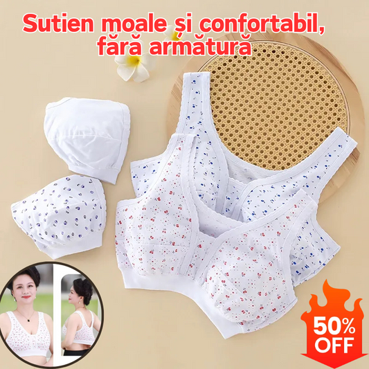 🔥【Set 4 bucăți】Sutiene din bumbac fără sârmă 💖 confortabile, stil vestă, pentru femei mărimi mari