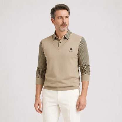 【M-4XL】Camiseta polo de cachemira de alta calidad con diseño patchwork para hombre - Cálida y versátil