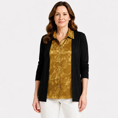 👚【M-4XL】Dwuczęściowa koszula damska z nadrukiem w patchworku – bluzka warstwowa z długim rękawem – modelująca brzuch, swobodny top na jesień