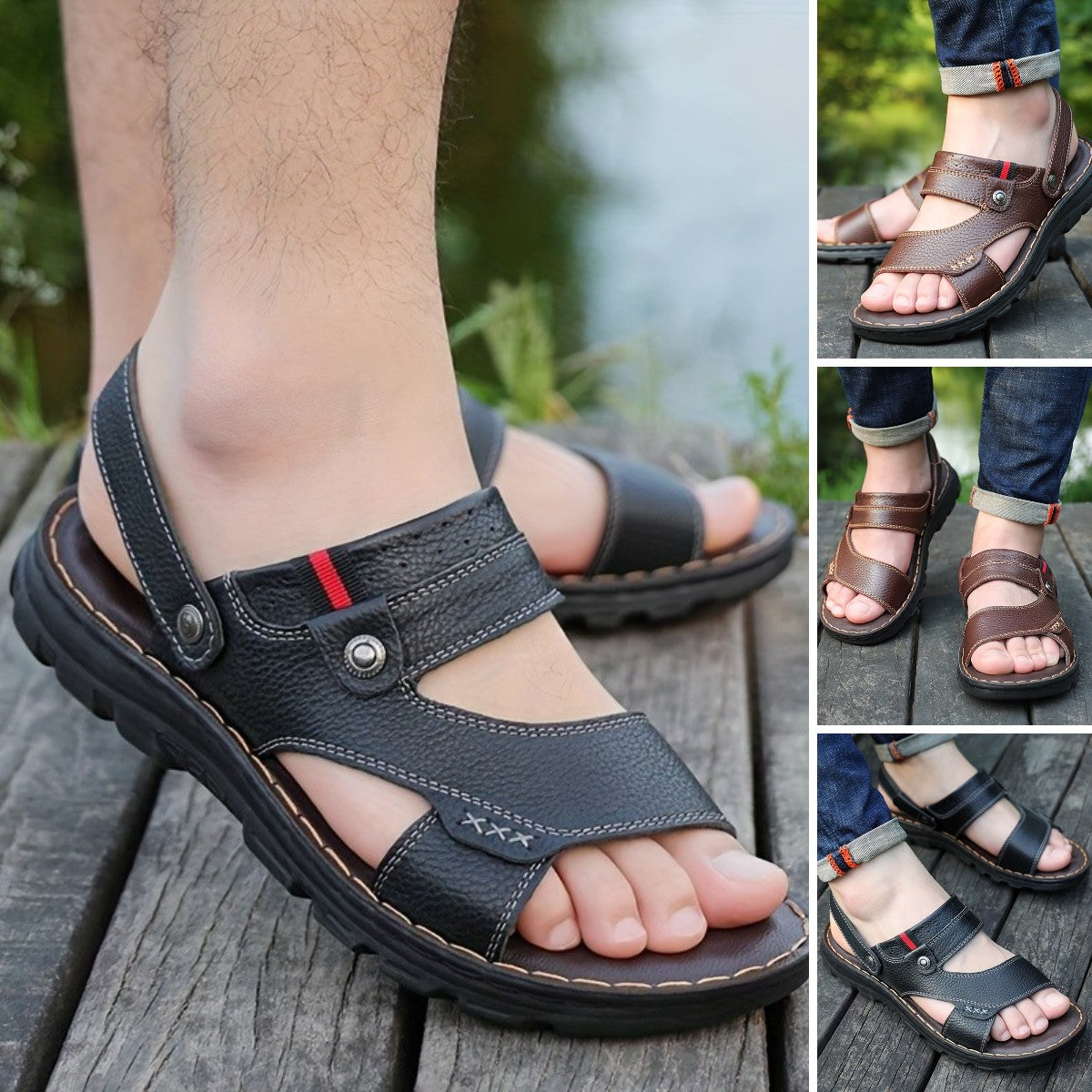 🌴👞【Limitovaná ponuka】【50% zľava 🔥】【38–44】Letné pánske sandále z pravej kože s dvojitým využitím