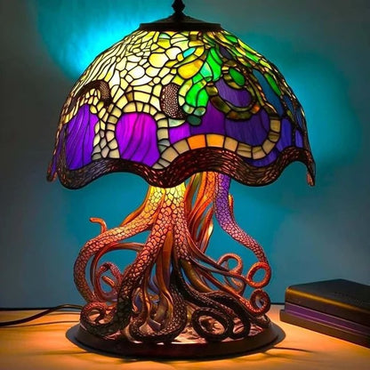 🍄Stolní lampa ve tvaru houby, vitráž s rostlinnou tematikou, retro noční lampa, vyrobená z barevné pryskyřice