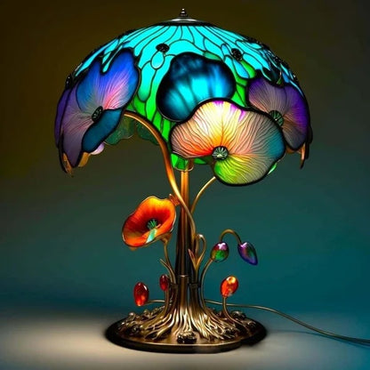 🍄Stolní lampa ve tvaru houby, vitráž s rostlinnou tematikou, retro noční lampa, vyrobená z barevné pryskyřice