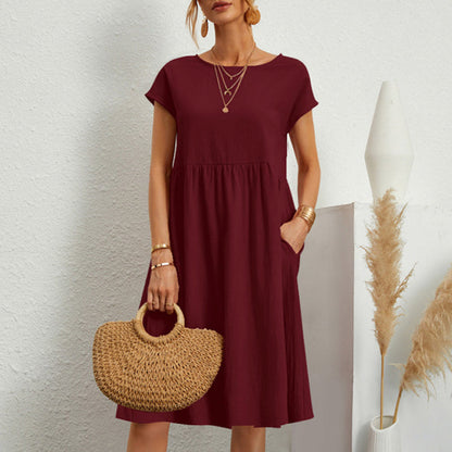 😍【Wyprzedaż końca sezonu】👗【S–5XL】Sukienka damska 2025 z bawełny i lnu, z okrągłym dekoltem i luźnym krojem – Obniżona cena