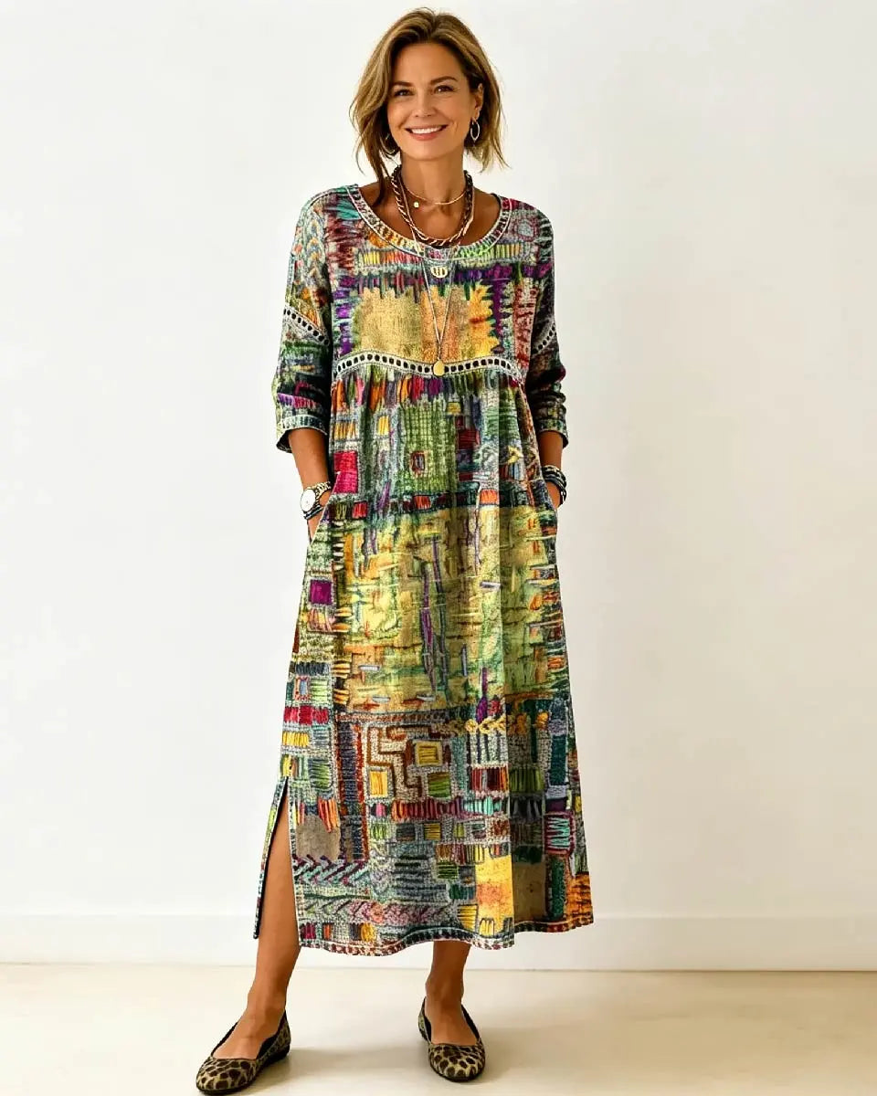 💟🌈【S–5XL】Dámske bavlnené šaty v boho štýle s etnickou potlačou a čipkovými detailmi