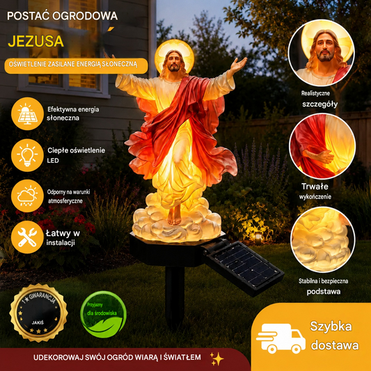🔥🔱 Podświetlana solarna figurka ogrodowa z Jezusem.