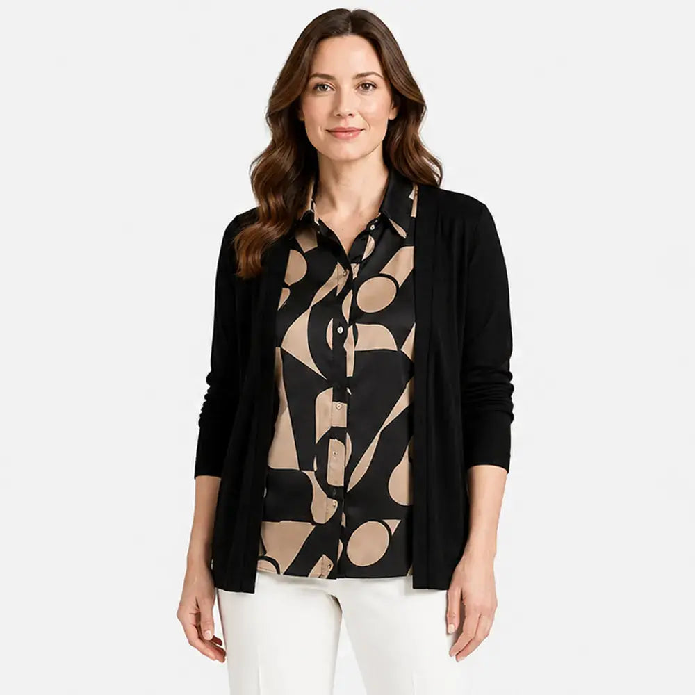 👚【M-4XL】Dwuczęściowa koszula damska z nadrukiem w patchworku – bluzka warstwowa z długim rękawem – modelująca brzuch, swobodny top na jesień