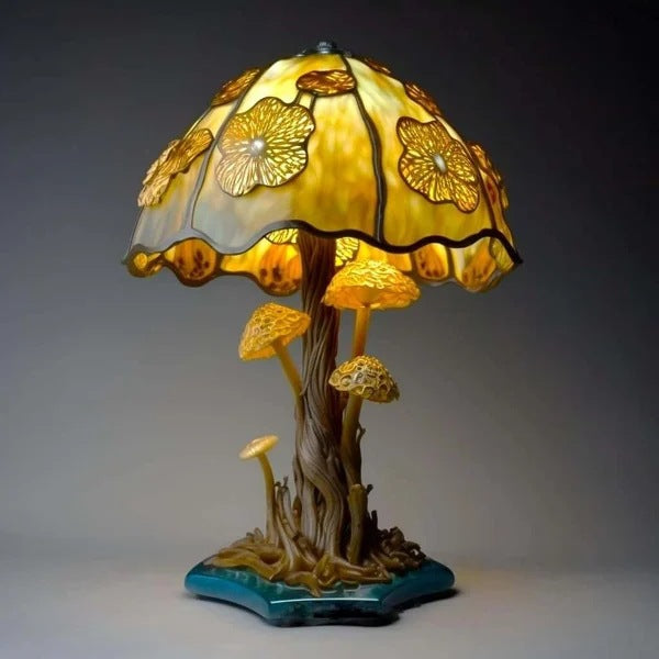 🍄Stolní lampa ve tvaru houby, vitráž s rostlinnou tematikou, retro noční lampa, vyrobená z barevné pryskyřice