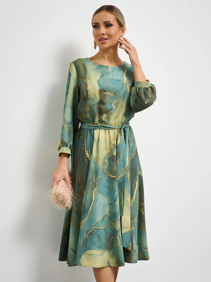 🌿【Μεγάλη Έκπτωση Τέλους Σεζόν】👗 Ανοιξιάτικο πράσινο φόρεμα – Κομψό, με μακριά μανίκια & φούστα