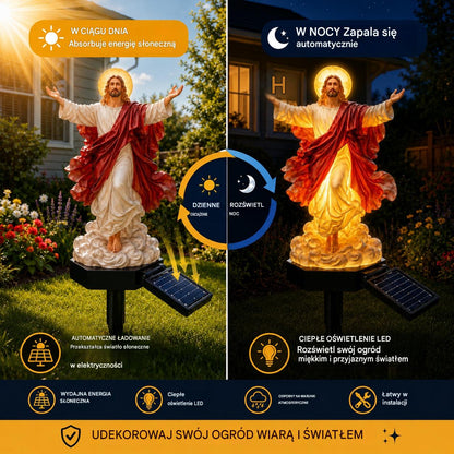 🔥🔱 Podświetlana solarna figurka ogrodowa z Jezusem.