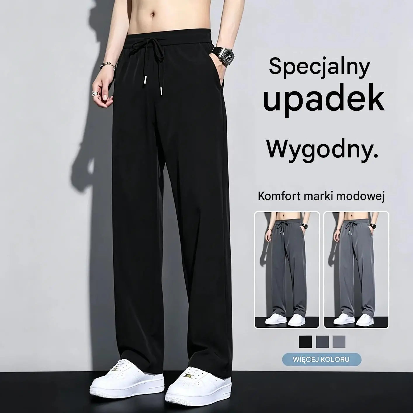 👖【50-120 kg】Męskie letnie spodnie casual z chłodnego materiału – luźny fason, prosty krój i wygoda