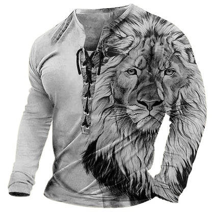 Męski, swobodny T-shirt z długim rękawem i nadrukiem 3D