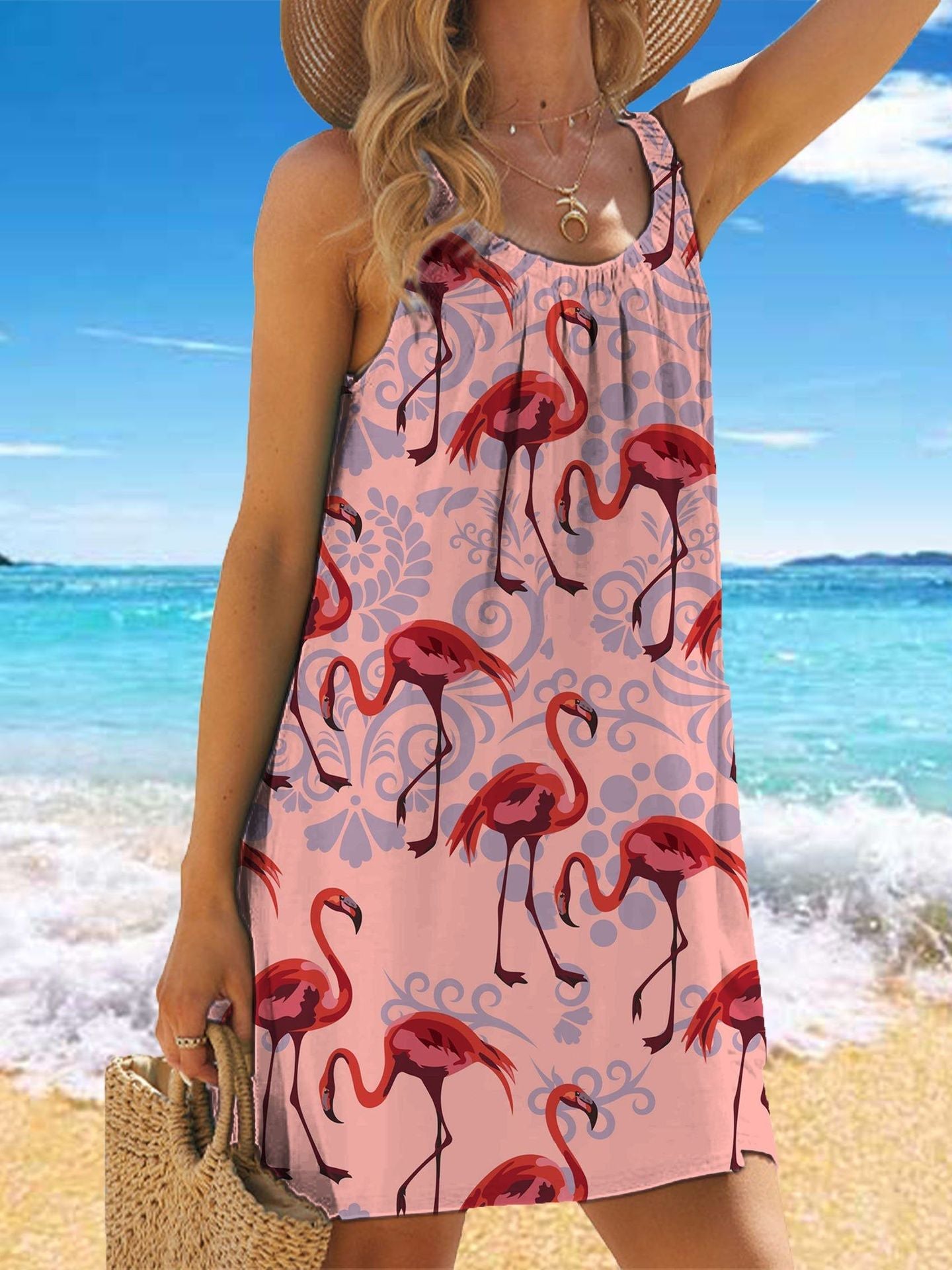 🎁【50% zniżki】✨🌊【S-5XL】Modna letnia sukienka na ramiączkach z kwiatowym nadrukiem