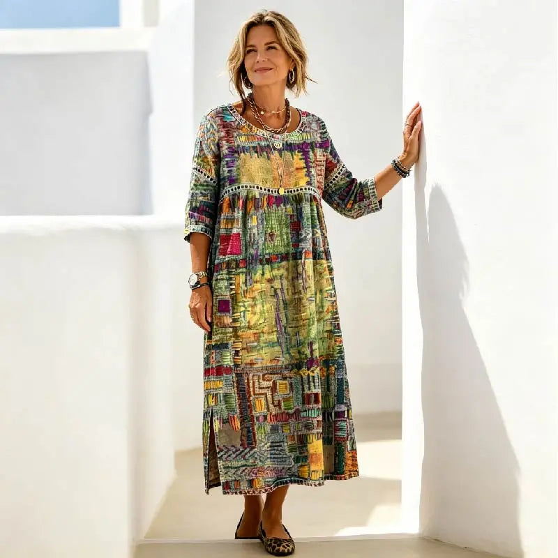💟🌈【S–5XL】Dámske bavlnené šaty v boho štýle s etnickou potlačou a čipkovými detailmi