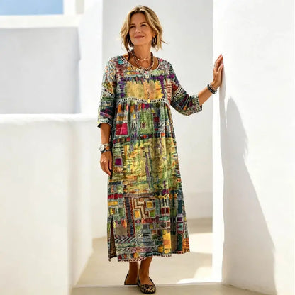 💟🌈【S–5XL】Dámske bavlnené šaty v boho štýle s etnickou potlačou a čipkovými detailmi