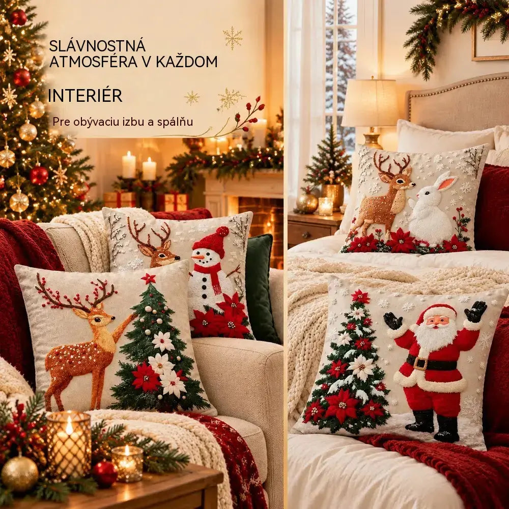 🎄【4 kusy】Vianočné dekoračné vankúše – vytvorte si útulnú sviatočnú atmosféru doma