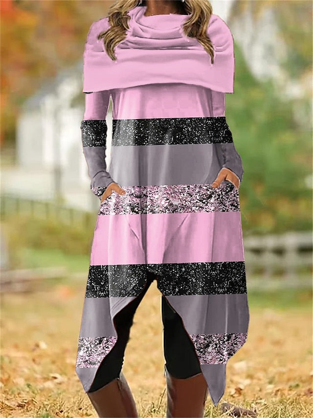 🔥【S-3XL】Modna potiskana obleka – omejena ponudba s 50% popustom! Eleganten potisk, nova favoritka za jesen in zimo.