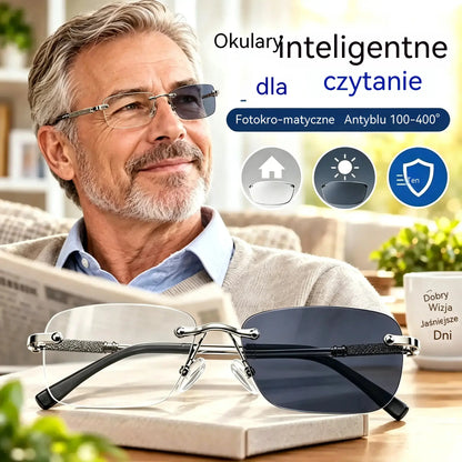 👓 Inteligentne okulary do czytania: 🔍 powiększenie · regulowana jasność · soczewki fotochromowe z filtrem światła niebieskiego