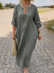 💖👗【S-5XL】Neformálne šaty s výstrihom do V z bavlny a ľanu
