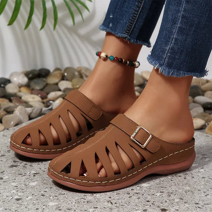 👡 Letnie klapki z naturalnej skóry bydlęcej – ażurowy design z zapięciem na rzep, anatomiczna podeszwa zmniejszająca zmęczenie, 5 kolorów, rozmiary 36–43 ☀️✨