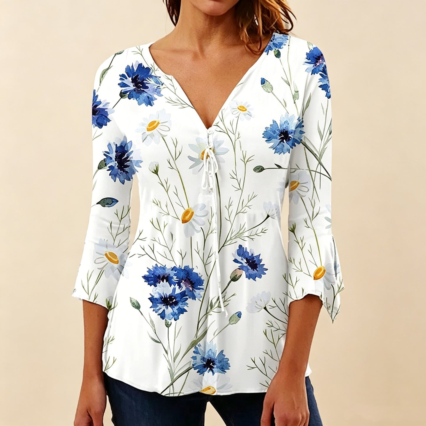 ✨【S–5XL】Wygodna i swobodna odzież damska: Bluzka z dekoltem w serek i kwiatowymi wzorami✅Płatność przy odbiorze
