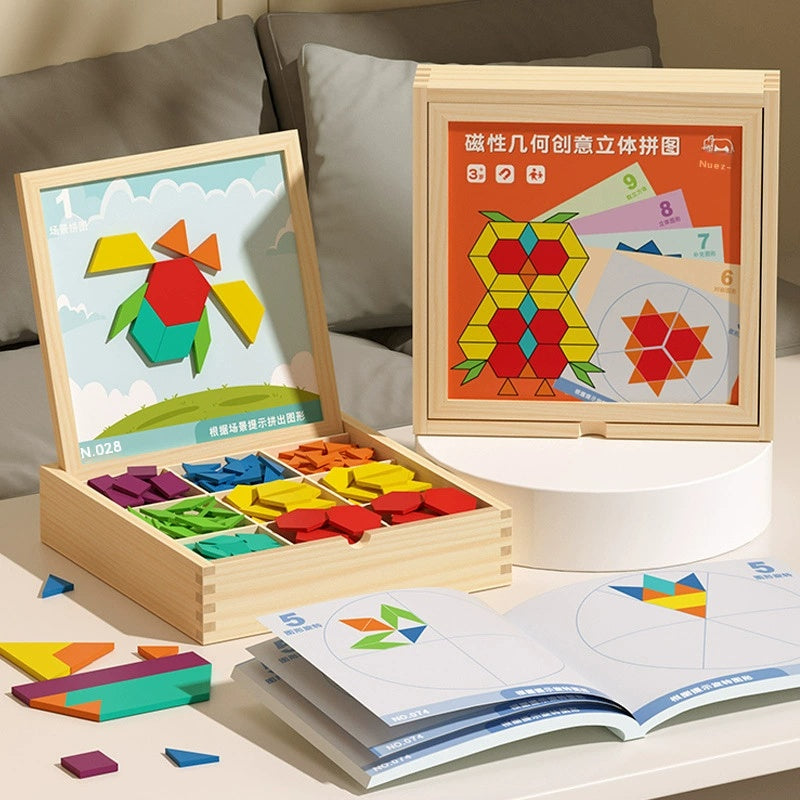 🧩 Juego educativo Tangram de madera con tablero doble cara – 🎁 Super oferta · Solo por tiempo limitado