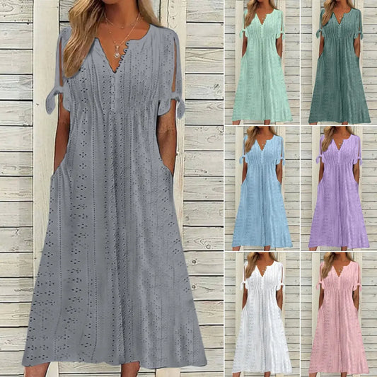 【Doprava zdarma】👗2026 Volnočasové vyšívané šaty s vysokým pasem – elegantní a pohodlné