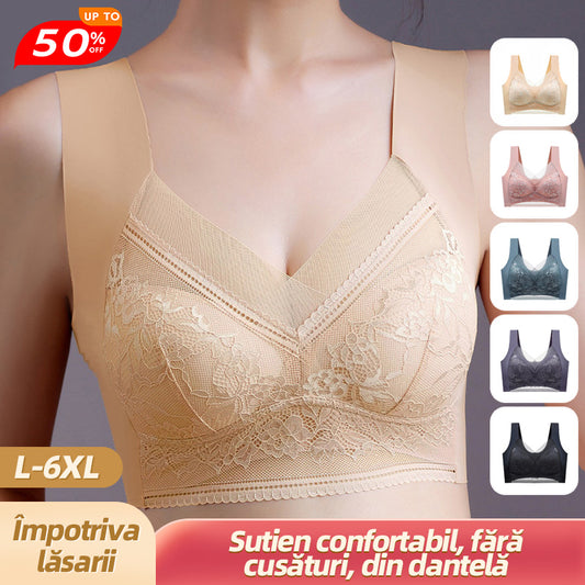 🔥【1 set 4 bucăți】Vânzare fierbinte 👙【40-110 KG】 Sutien confortabil, fără cusături, din dantelă, mărime mare