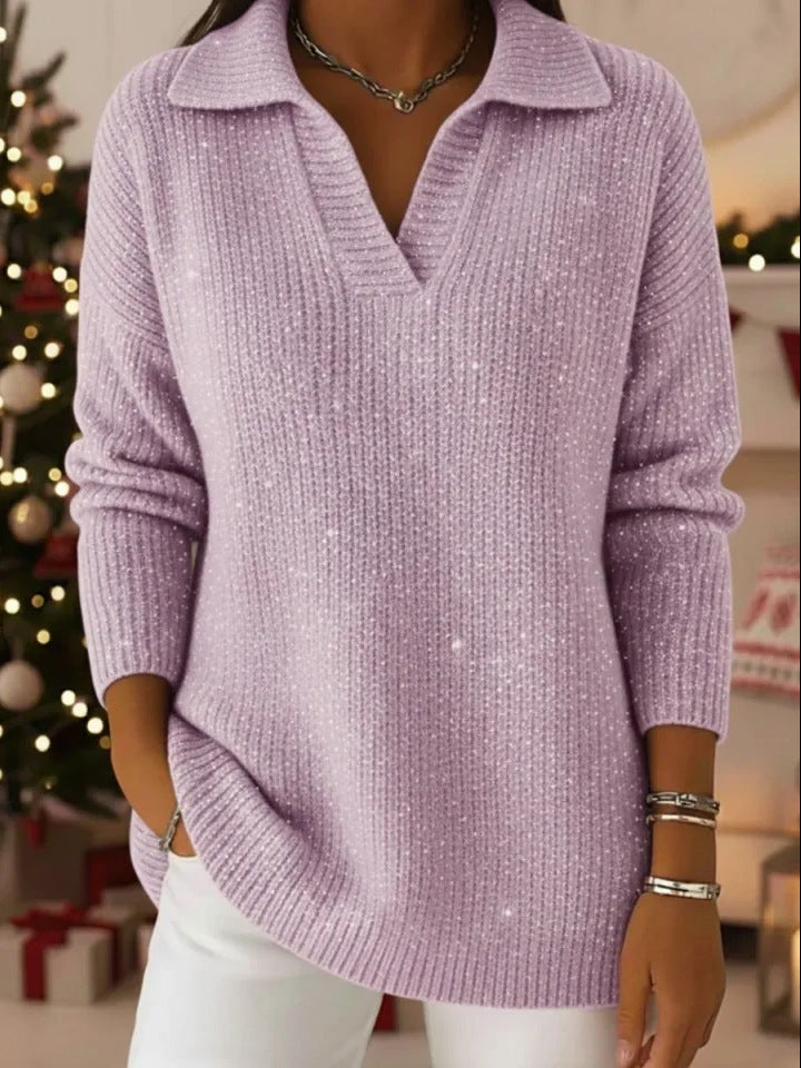 🔥 TOP PRODUKT – 50% ZNIŻKI 🔥【S-5XL】Damski sweter z dzianiny z dekoltem w serek i wzorem rozgwieżdżonego nieba – nowoczesny, elegancki, jak z marzeń
