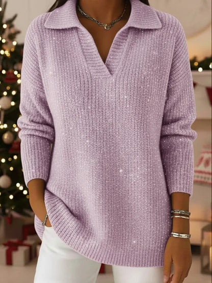 🔥 TOP PRODUKT – 50% ZNIŻKI 🔥【S-5XL】Damski sweter z dzianiny z dekoltem w serek i wzorem rozgwieżdżonego nieba – nowoczesny, elegancki, jak z marzeń