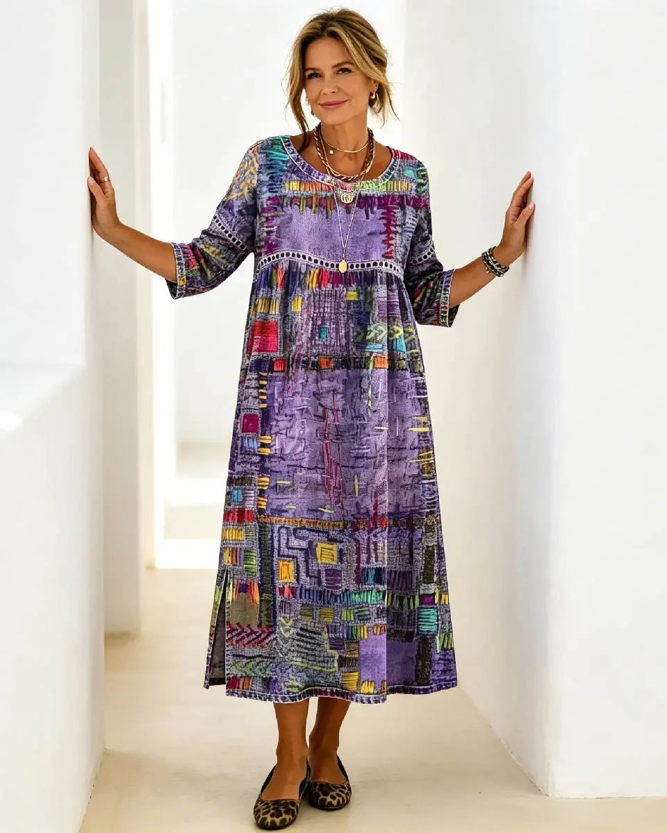 💟🌈【S–5XL】Dámske bavlnené šaty v boho štýle s etnickou potlačou a čipkovými detailmi