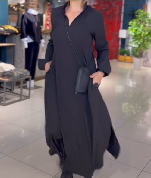 🔥【S-3XL】Nove jesensko-zimske obleke z dolgimi rokavi in V-izrezom – eleganten enobarvni model