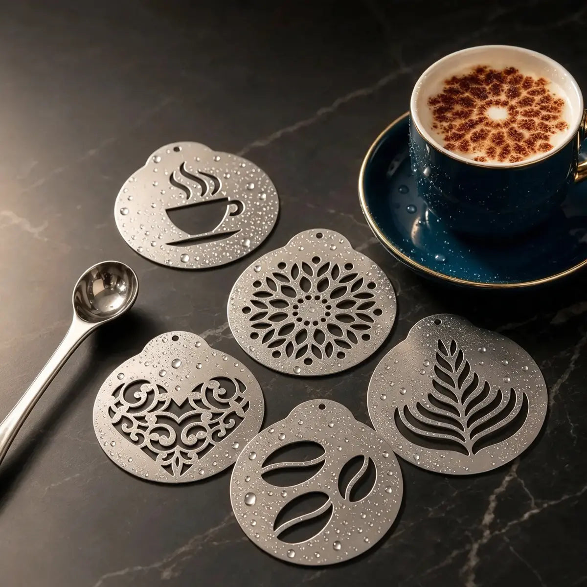 ☕ Szablon do latte art ze stali nierdzewnej 304 – do dekorowania kawy