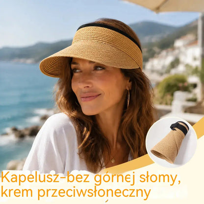 ✨🤳Damski słomkowy daszek przeciwsłoneczny na lato – elegancki, przewiewny, składany, z ochroną UV