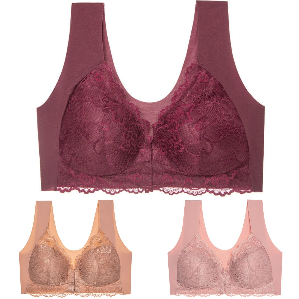 ✨【3 kusy】Veľká sexy podprsenka s predným zapínaním bez kostice – Krásny dizajn na chrbte + Zľava