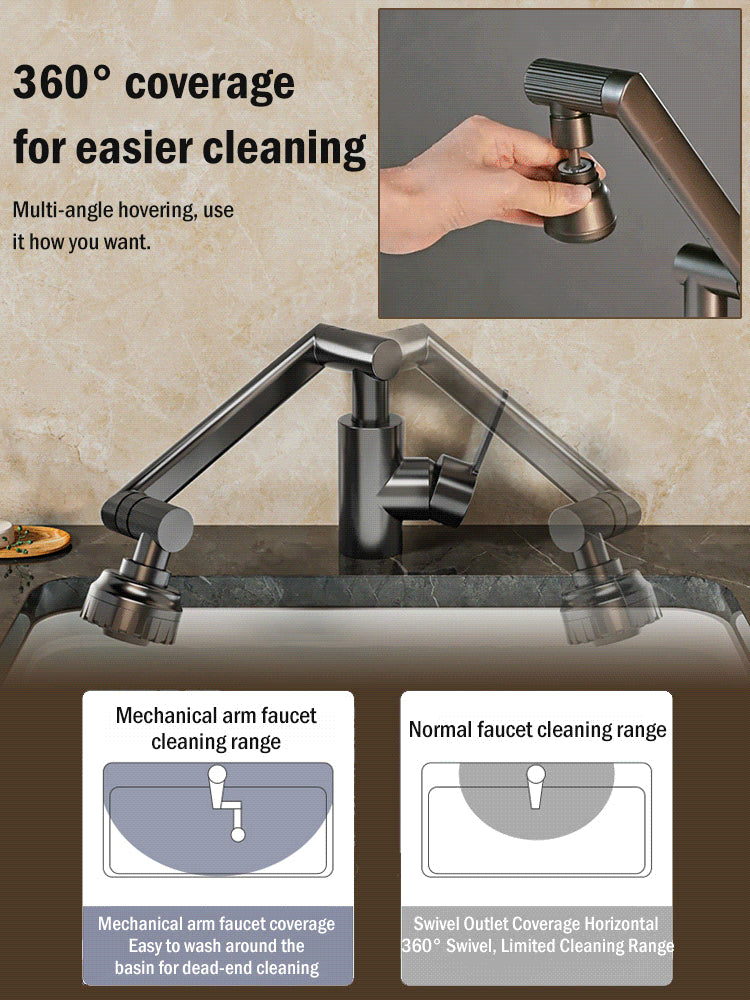 🚰 Robinet rotativ 1080° cu braț mecanic 🔄｜Pentru baie & bucătărie 🛁🍽️｜Durabil și ușor de instalat 🛠️💎
