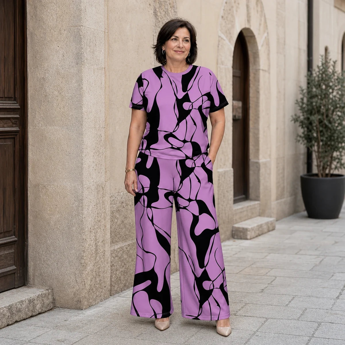 ✨【 S-5XL】 Elegancki i swobodny! Letni komplet w dużym rozmiarze z nowoczesnym, geometrycznym nadrukiem