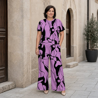 ✨【 S-5XL】 Elegancki i swobodny! Letni komplet w dużym rozmiarze z nowoczesnym, geometrycznym nadrukiem