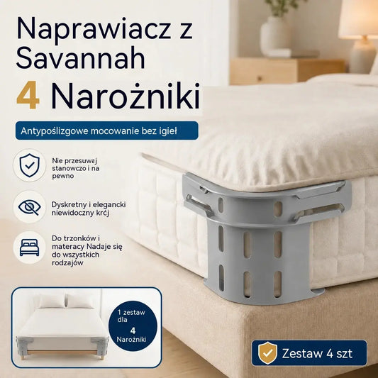 🛏️ Ukryte klipsy do czterech rogów prześcieradła – zapobiegają przesuwaniu się i zsuwaniu prześcieradła, utrzymując je gładko i stabilnie na miejscu.