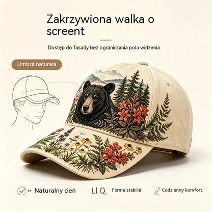 🛍️ Edycja Retro: Letnia czapka z daszkiem „Great Smoky Mountains” ✨ Motyw czarnego niedźwiedzia i polnych kwiatów | Regulowany model w stylu outdoor vintage