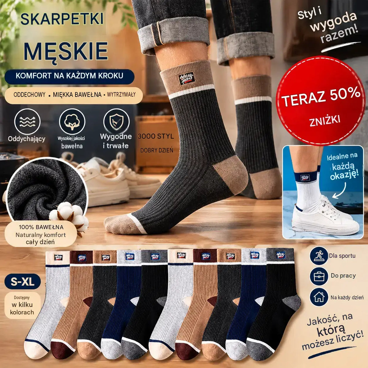 🧦🔥【10 par】Antybakteryjne skarpety męskie – wygodne na co dzień