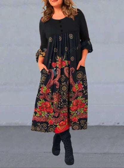 👗【S–5XL】2025 nowa jesienno-zimowa sukienka w stylu retro z nadrukiem · Modna, wygodna i elegancka · 50% taniej + darmowa dostawa