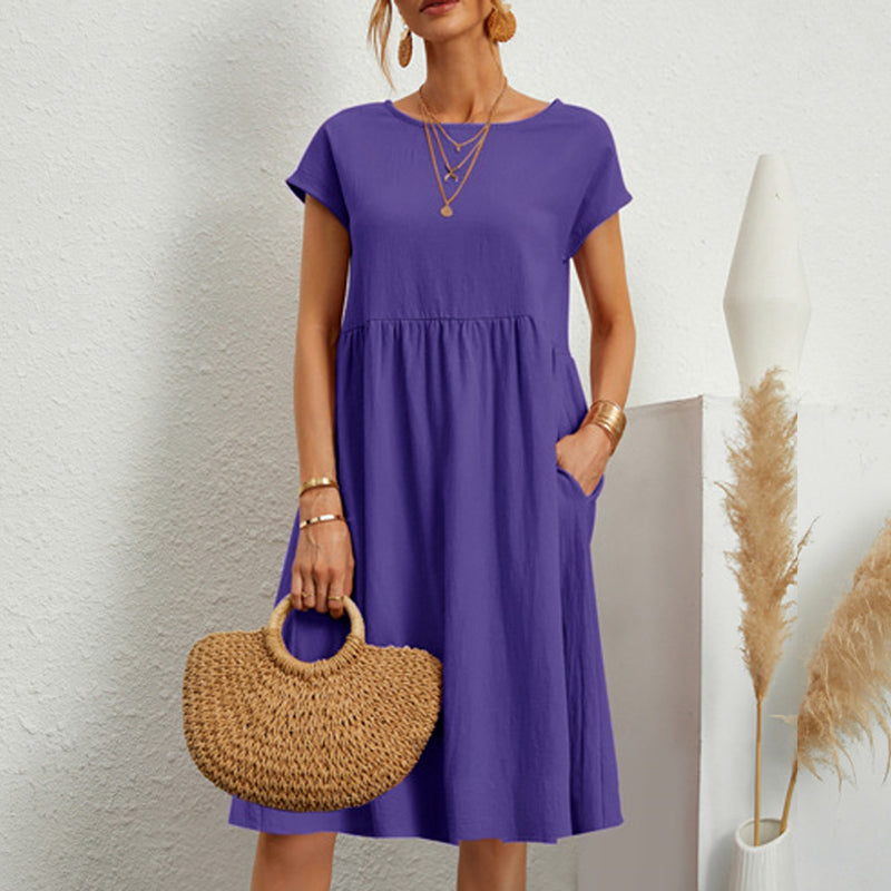 😍【Wyprzedaż końca sezonu】👗【S–5XL】Sukienka damska 2025 z bawełny i lnu, z okrągłym dekoltem i luźnym krojem – Obniżona cena