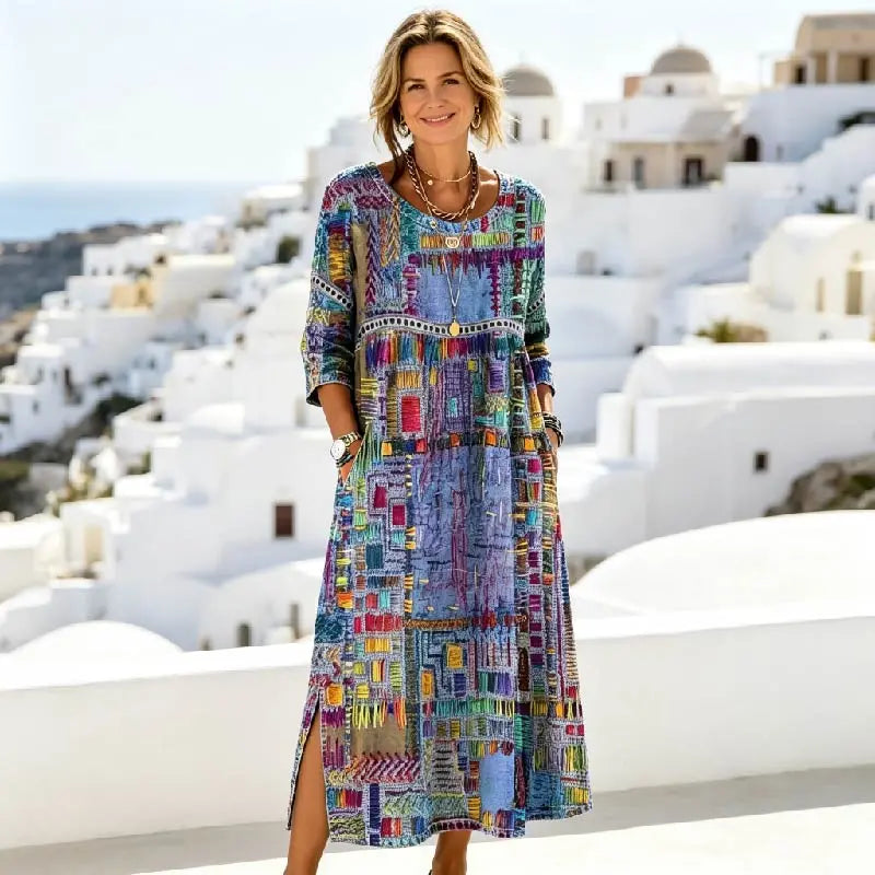 💟🌈【S–5XL】Dámske bavlnené šaty v boho štýle s etnickou potlačou a čipkovými detailmi