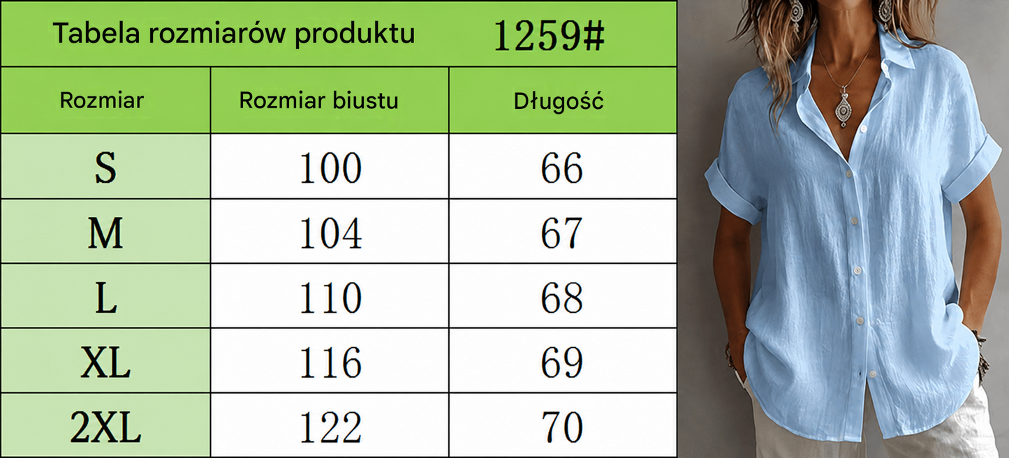 💃【S–2XL】Damska prosta lniana koszula z kołnierzykiem i krótkim rękawem na czas wolny