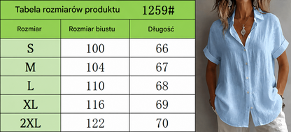💃【S–2XL】Damska prosta lniana koszula z kołnierzykiem i krótkim rękawem na czas wolny
