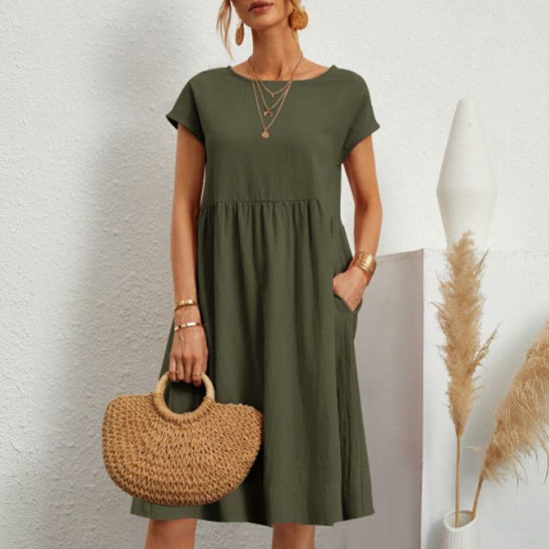 😍【Wyprzedaż końca sezonu】👗【S–5XL】Sukienka damska 2025 z bawełny i lnu, z okrągłym dekoltem i luźnym krojem – Obniżona cena